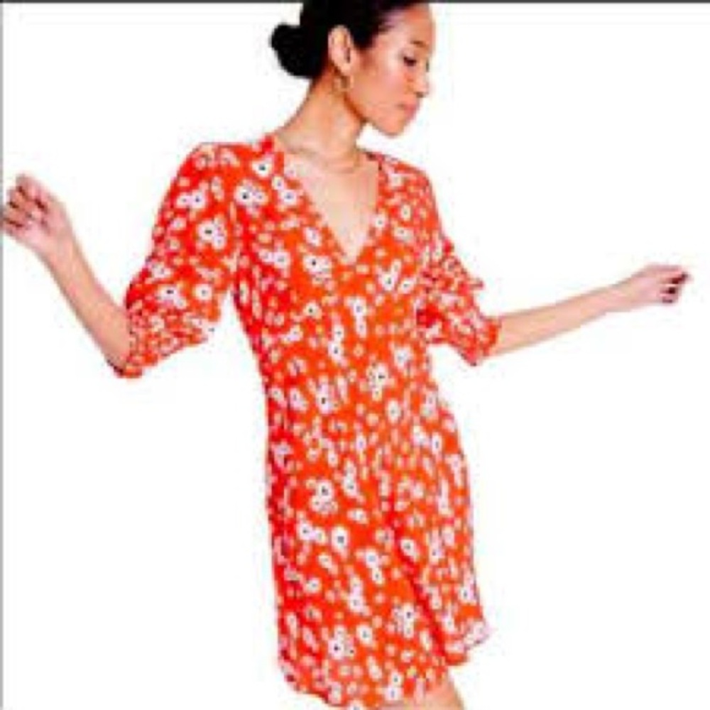 Rixo for Target Red Daisy Floral Puff Sleeve Swing Dress - Size 4